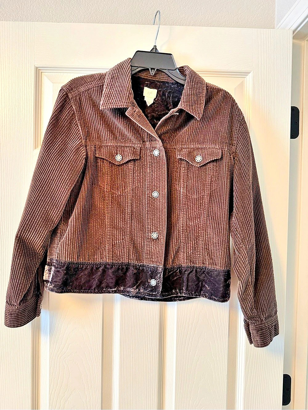 J. Jill Corduroy Jacket with Velvet Trim Brown & Black XS